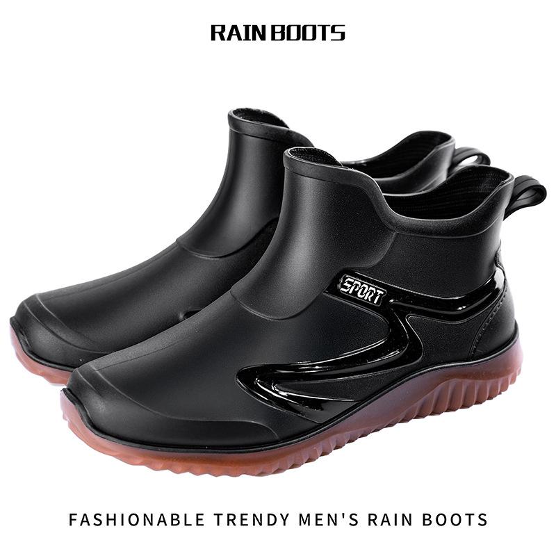 Short-tube Rain Boots for Men's Takeaway Rider Construction Site Rubber Shoes Kitchen Fishing Waterproof Men PVC Warm Rain Boots