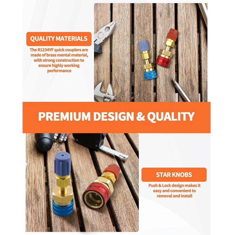 1/2Pcs Auto Off R1234YF Quick Coupler Adapter AC Hose Fitting Connectors R1234YF To R134A