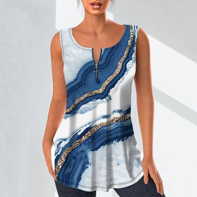 Damenmode V-Ausschnitt Hemden Freizeitoberteile T-Shirt Damen 3D-Marmordruck Weste Übergröße Ärmellose Bluse Tanktops