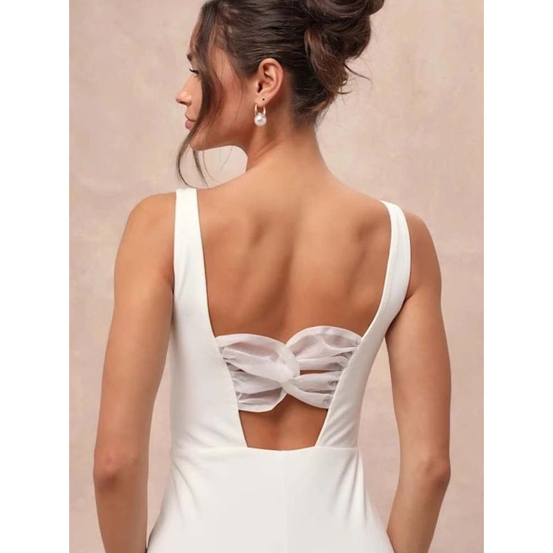 Foreign Trade Order Lu's Twist Simple Backless Sheath Fishtail White Light Wedding Dress Guest Dresses Cocktail Party Jumpsuit Long Dress Women