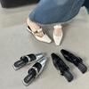 Baotou Half Slippers Women's Thick Heel Outer Wear 2025 Spring and Summer New Fashion Pointed Müller Shoes Medium Heel Cool Slippers
