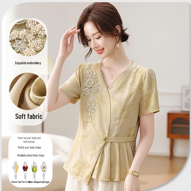 

Elegant New Chinese Style Summer Top Set for Middle-Aged Women 3XL