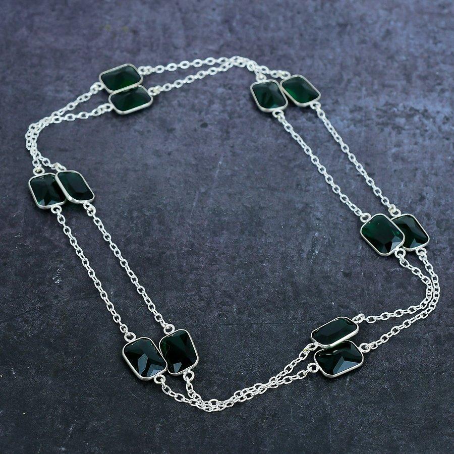 Chrome Diopside Ethnic 925 Sterling Silver Jewelry Necklace 36" T5Z77