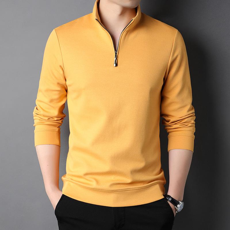 Autumn Sports Long-sleeved T-shirt Half Zipper Stand Collar Casual Young and Middle-aged Solid Color Men's Loose T-shirt Trendy