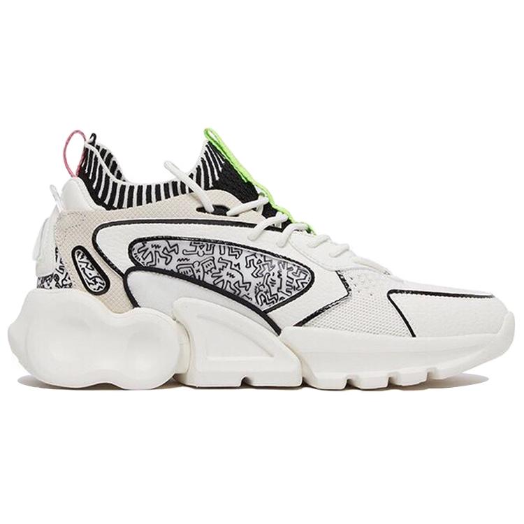 New Keith Haring X Anta Cushioned Slip-Resistant Abrasion-Resistant Mid-Top Running Shoes Men's White Black 112038801-4
