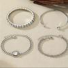 Literary and Artistic Retro Versatile Metal Chain Square Diamond 4-piece Set of Hot Selling Multi-layer Diamond Stacked Bracelet Set