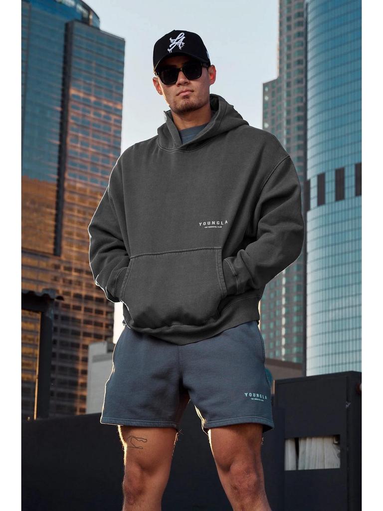 YOUNGLA Men's Oversized Pullover Hoodie Double-Layer Printed Fitness Jacket