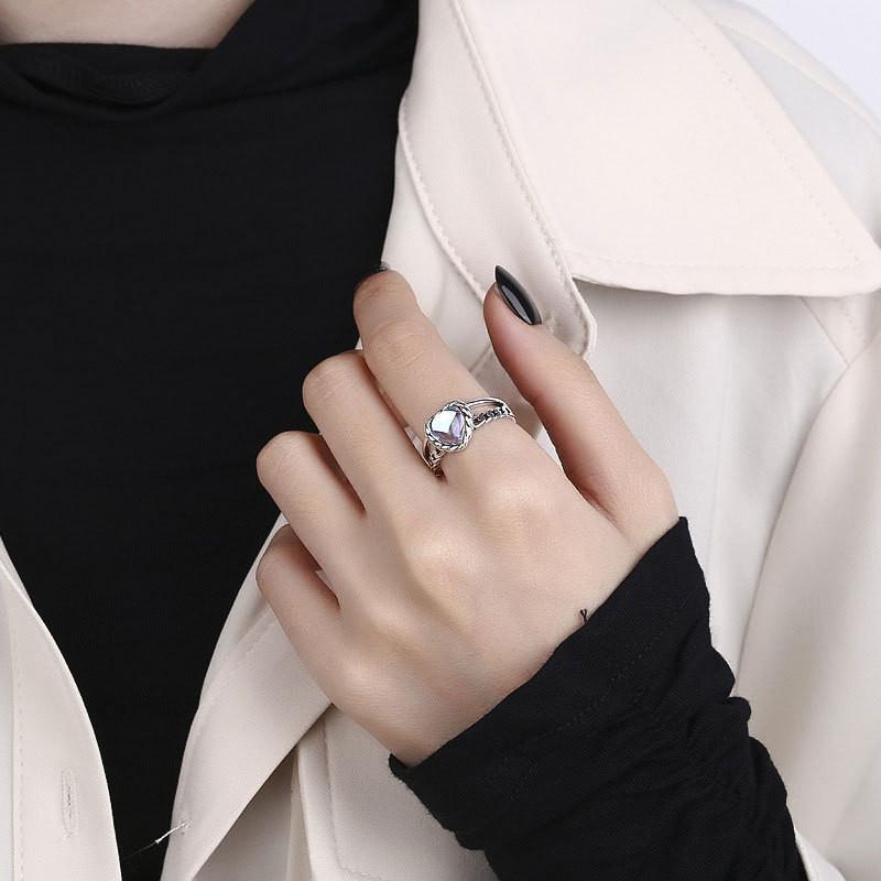 Elegant S925 Silver Double Layer Heart Moonstone Woven Ring For Trendy Girls