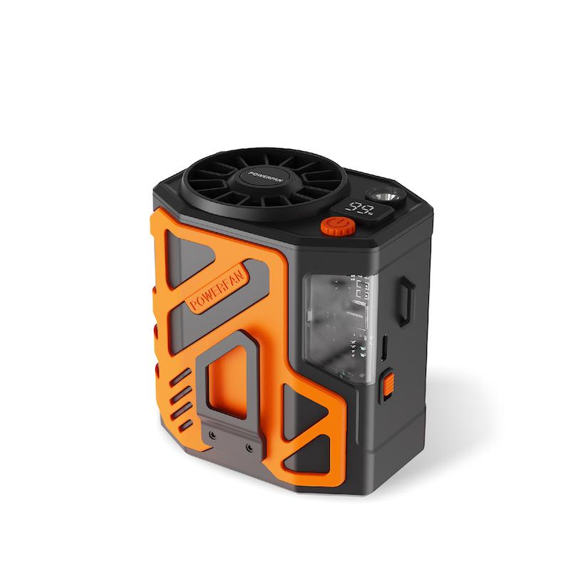 Mecha Tragbarer Hüft-Hängeventilator: Starker Wind, USB-wiederaufladbar, Ideal für Baustellen.