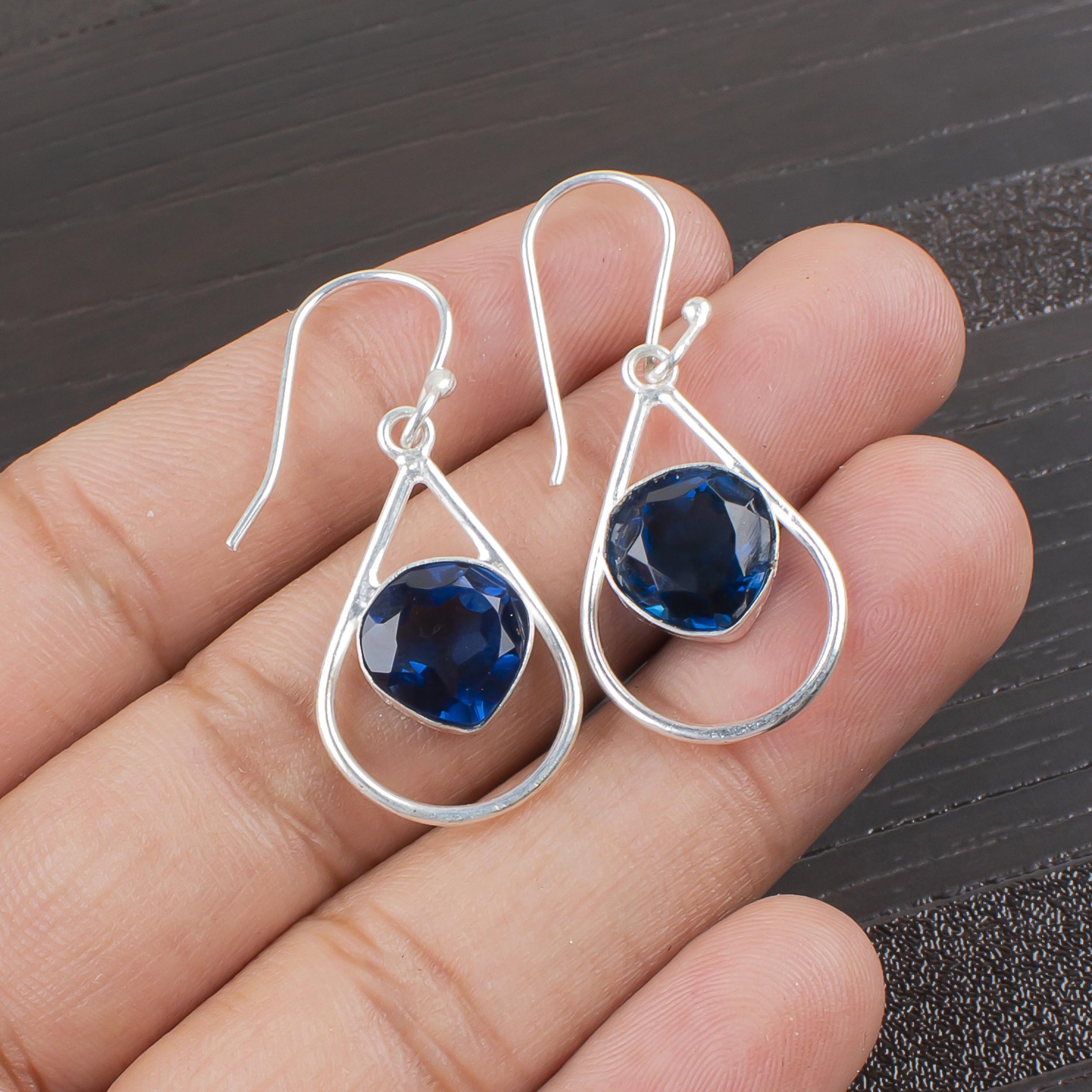 

Ювелирные изделия с лондонским голубым топазом, серьги из стерлингового серебра 925 пробы, серьги в богемном стиле ручной работы для подарка 1.50 inches синий