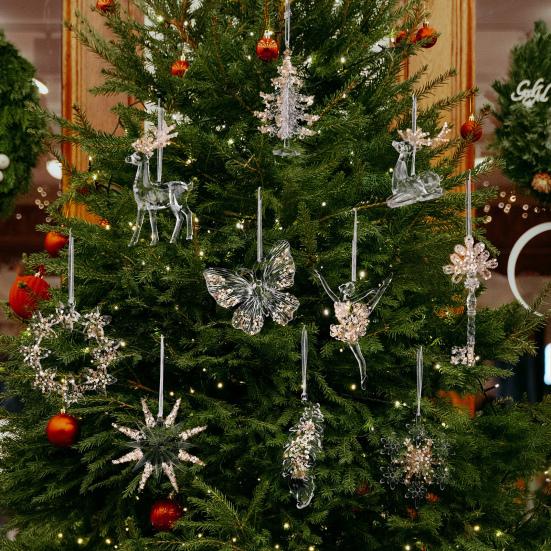 Clear Acrylic Christmas Ornaments Snowflake Tree Elk Butterfly Ballet Dancer Hanging Decoration for Holiday Winter Scene Decoration