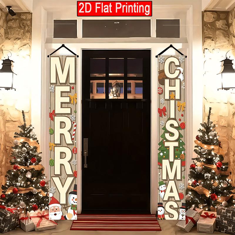 2D Flat, 2D Flat Banner - 2D Flat - 2pcs 2D Flat Christmas Porch Banner, 30.48x179.83 cm Door Couplet, Santa Claus Snowman Design, Suitable for Christ