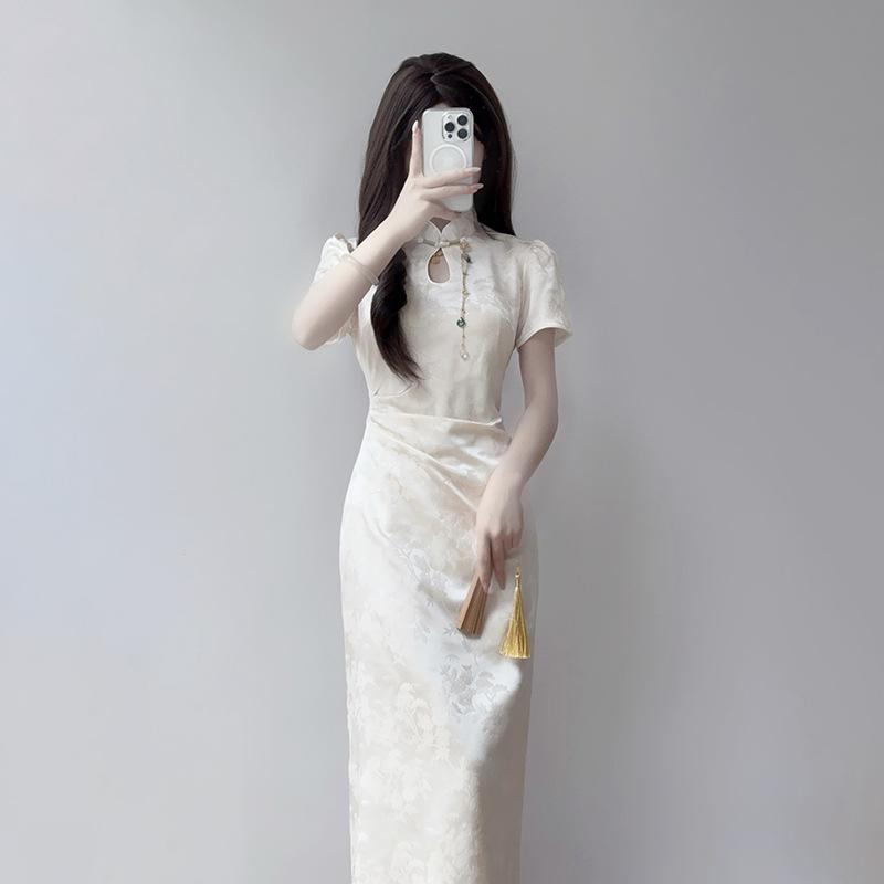 Small Short New Chinese Style Dress Women's Summer High-end Young Cheongsam Waist a Word Medium and Long