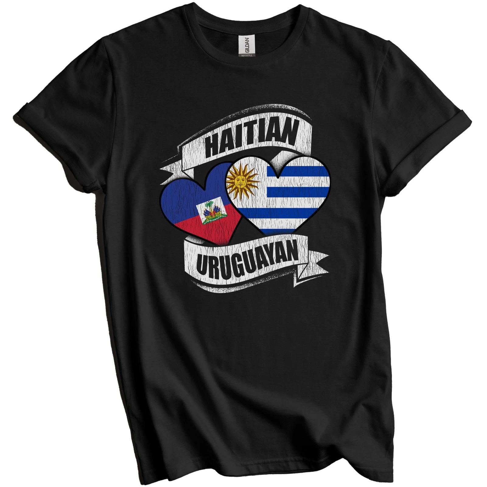 Haitian Uruguayan Hearts Haiti Uruguay Flags T-Shirt 2XL
