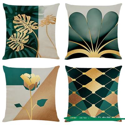 Ins Gold Geometry Plant Cushion Cover 45x45 Short Plush Decorative Sofa Cushions Modern Simple Pillowcover Home Decor Pillowcase