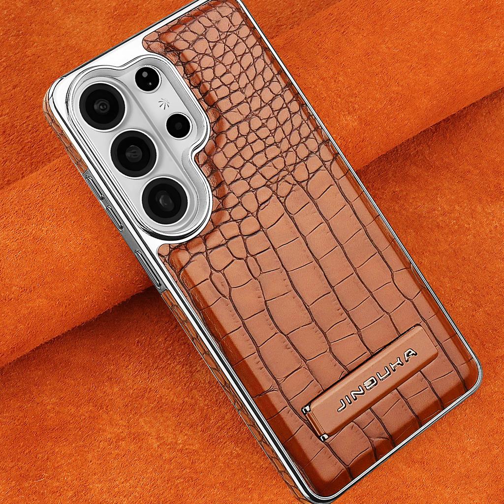 Custodia Lussuosa Business Magnetica in Pelle con Texture Coccodrillo per Samsung S26 Ultra S25 S24 Plus S23 Cover Antishock con Supporto e Sensazione Pelle