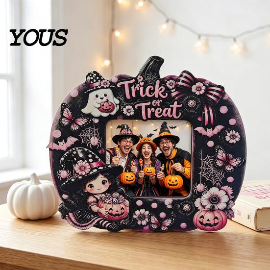 Decorative Mantle Piece Halloween Photo Frame, Wooden Desktop Picture Holder for Spooky Party Decoration Kids Room Home Accents And Festive