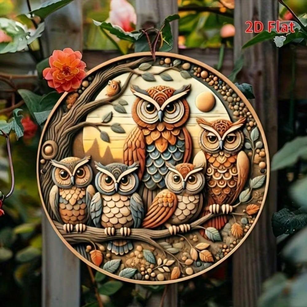 Vintage Inspired 2D Flat Antique Owl Iron Sign Wall Art Vibrant Family Decor