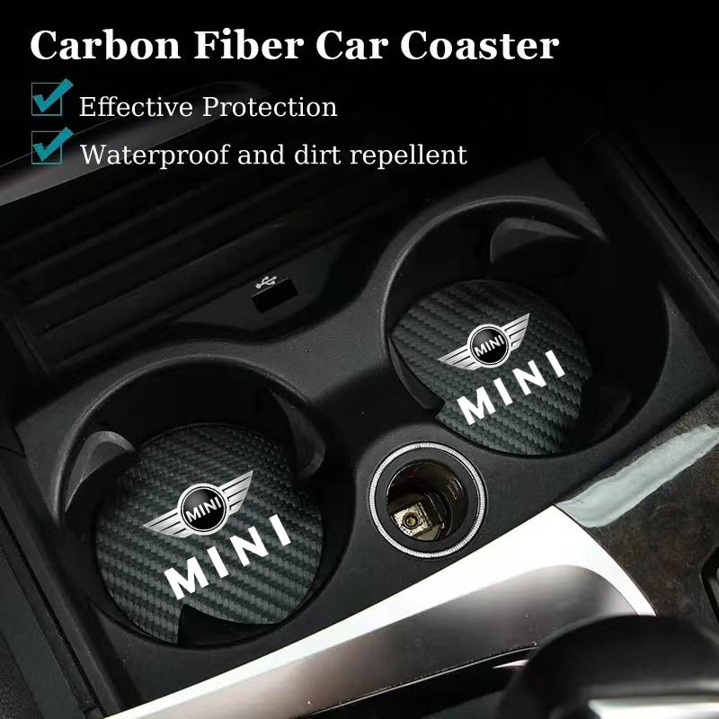Carbon Fiber Style Car Water Cup Pads Anti Slip Soundproof Mat For MINI Cooper R56 F56 R50 JCW Cabrio Aceman Countryman Clubman uylez55