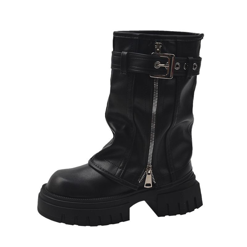 2024 Women's Slimming Retro Brown Martin Boots - Chunky Heel, Thick Sole, British Style Ankle Boots for Spring & Autumn (Small Sizes)