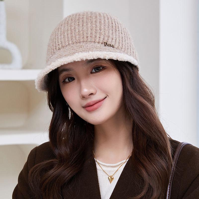 

Флисовая вязаная шапка с маленьким краем, уличная, женская, теплая, повседневная, универсальная, для маленького лица, плюшевая панама M (56-58cm), casual and versatile.