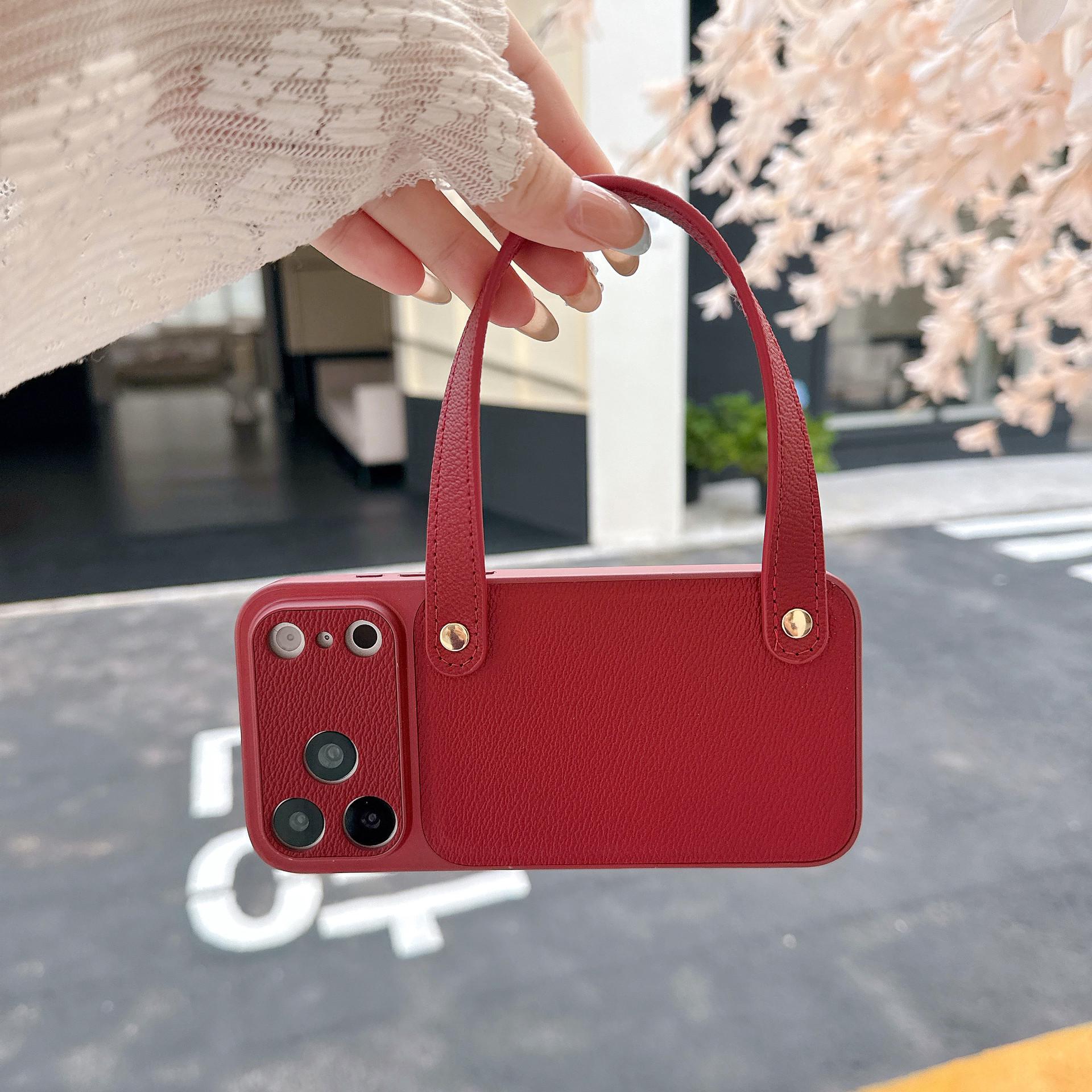 

Lychee Pattern Drop-Proof Phone Case & Small V Pattern Handbag for iPhone 17 Pro and Apple 14 - High-End Feel iPhone 14 Pro
