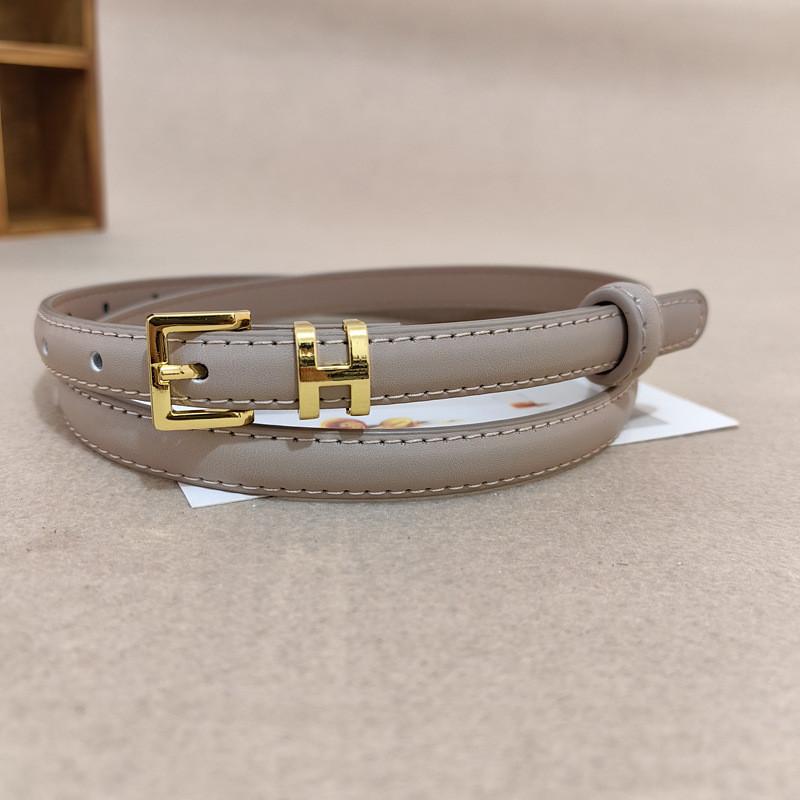 

Women Leather Belt Skinny Horsehide Fashion Waistband With Metal Buckle For Denim Casual Wear Ivory