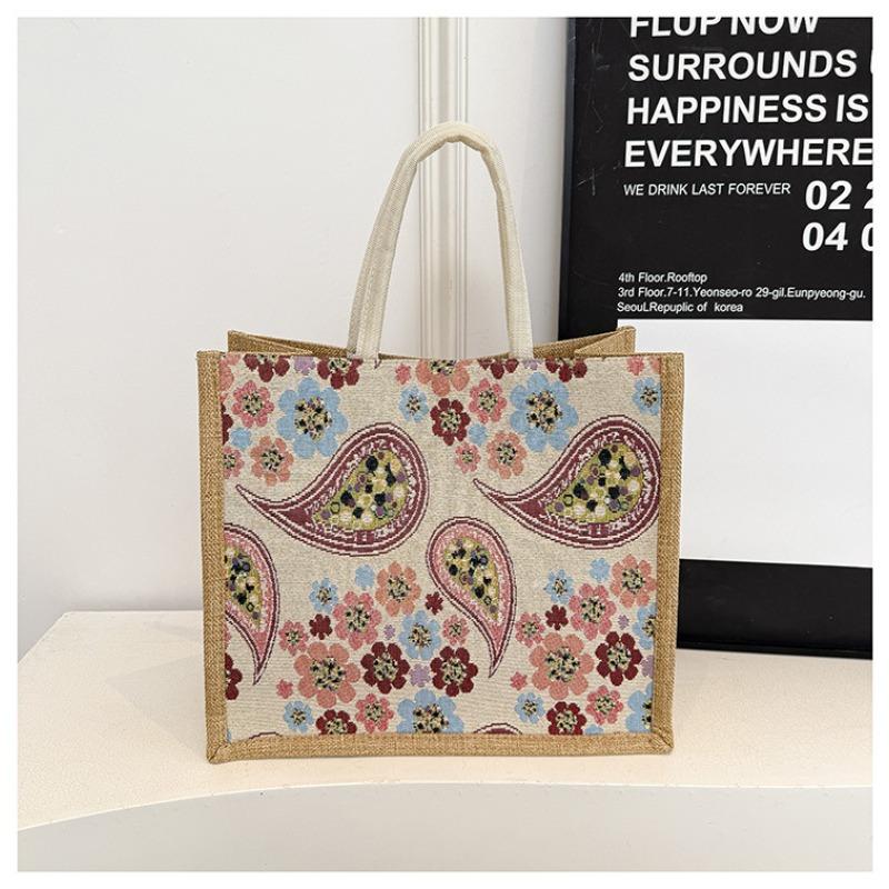 New Women's Hand Linen Bag Butterfly Gold Silk Jacquard Embroidered Shoulder Bag Ethnic Style Large-capacity Tote Bag
