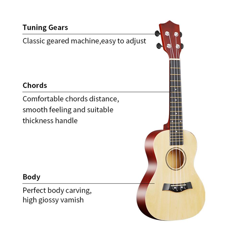 23 inch Ukulele Acoustic Ukulele Kit with Storage Bag Strap Bridge Pin Pitch Shifter Pickup Tuner Cleaning Cloth