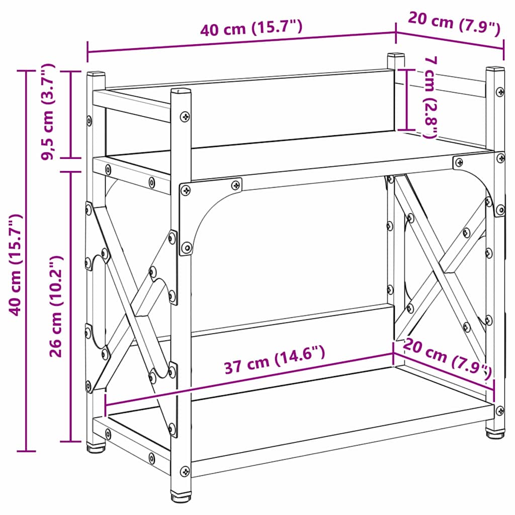 Printer Stand Black Oak Effect 40 X 20 X 40 Cm