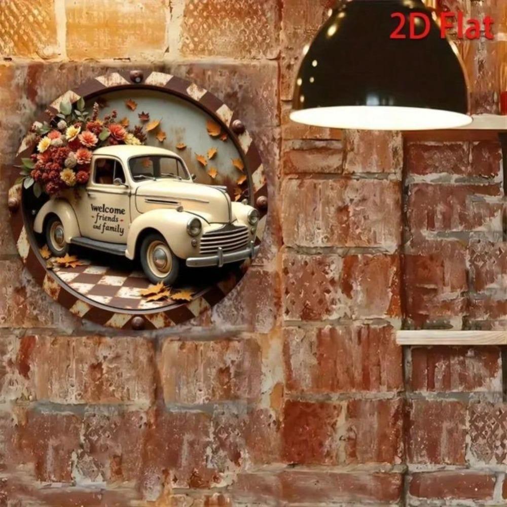 Welcome Sign Vintage Truck Metal Decor Floral Design Home Bar Wall Art