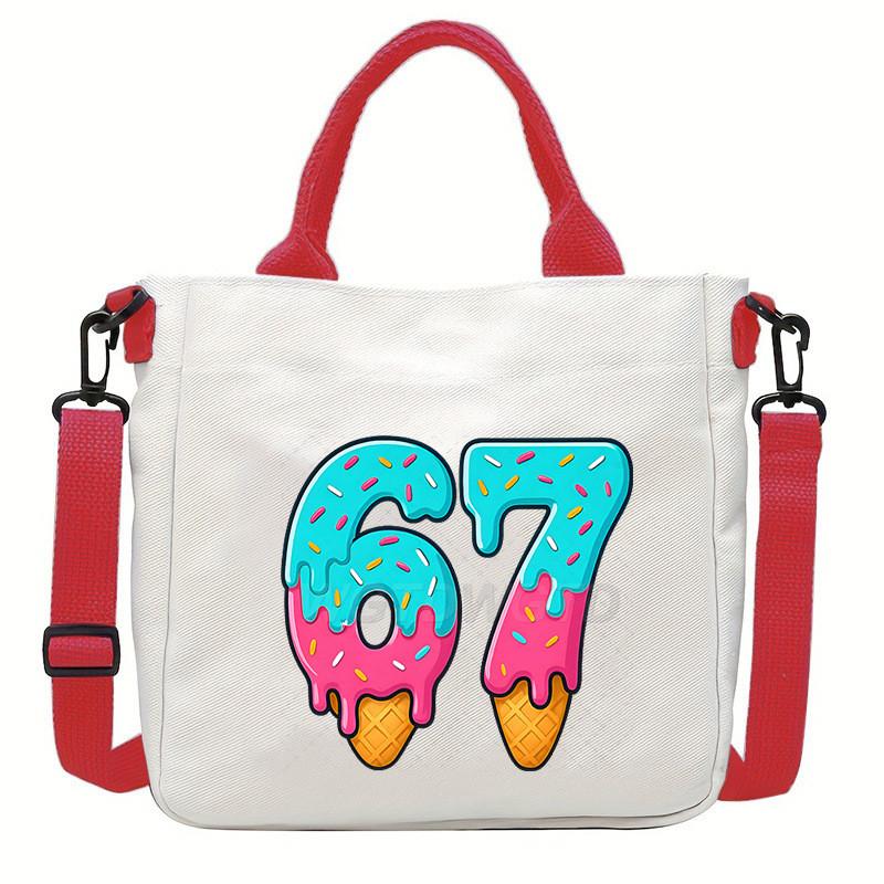 Steal a Brainrot 67 Unicorn Printed Student Crossbody Bag Casual Canvas Shoulder Bags