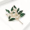 Vintage Enamel Green Leaf Pearl Flower Brooch - Elegant Unique Design, Unisex Luxury Jewelry, Perfect Holiday Gift
