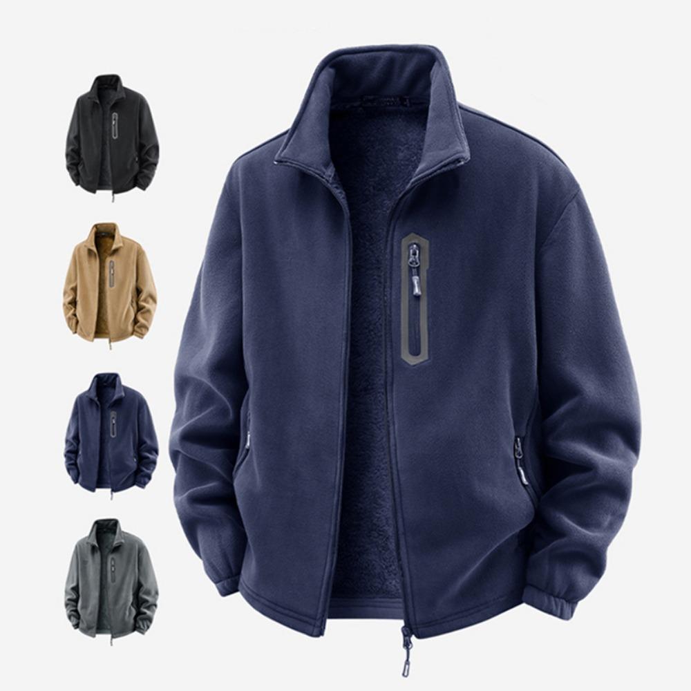 2026 Winter Thicken Polar Fleece Jacket Warm Windproof Full Zip Up Coat Multiple Zipper Pockets Outdoors Plus Size Jackets Outwear