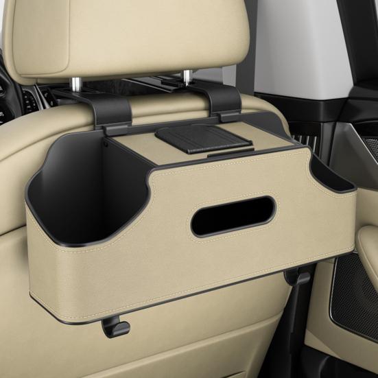 Car Back Seat Organizer with 2 Drink Cup Holder And Tissue Box Waterproof Faux Leather Car Storage Rack