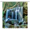 Natürliche Landschaft Duschvorhänge Wasserfall Grüne Wiese Blume Frühling Landschaft Badezimmer Dekor Wasserdichtes Stoffvorhang-Set