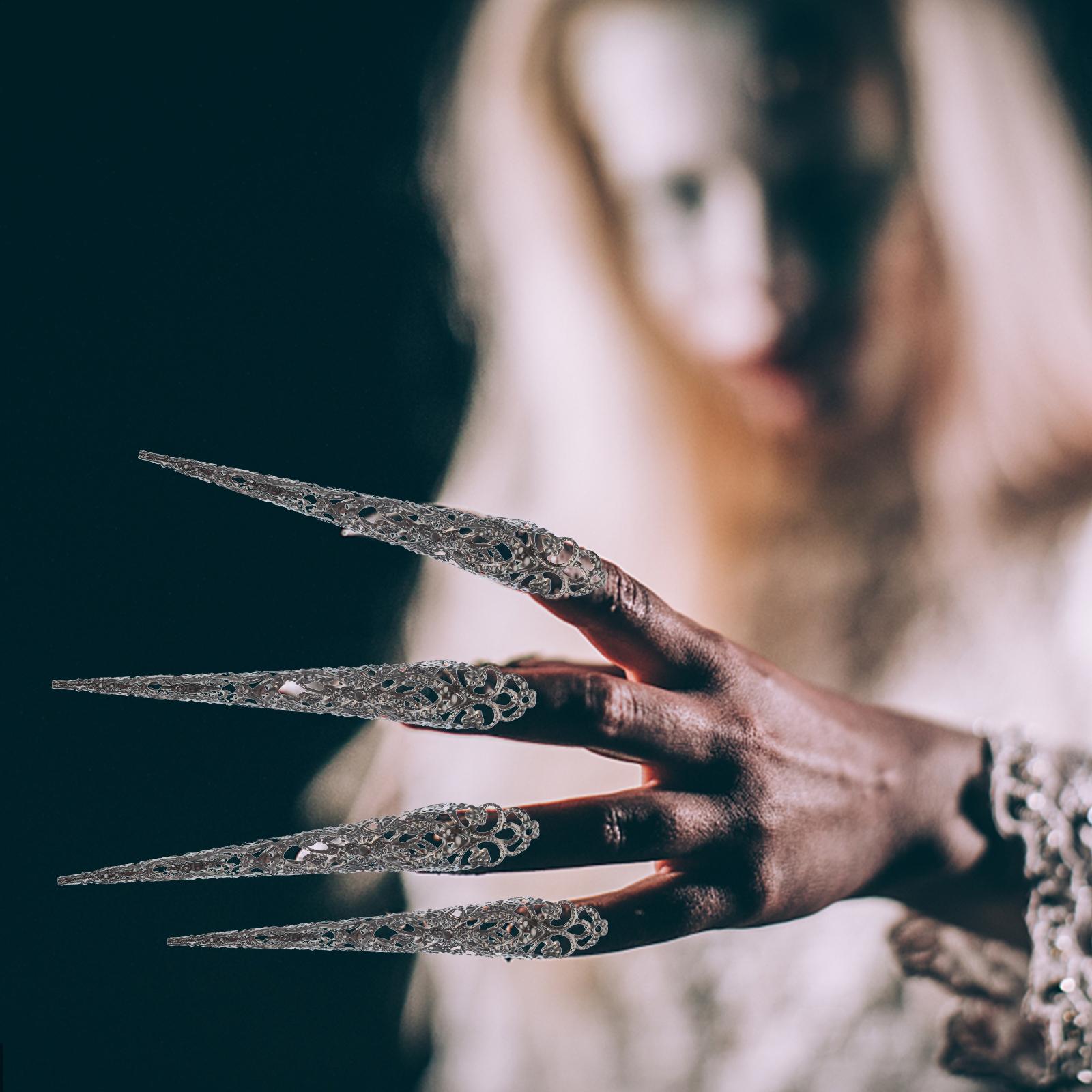 

5 Pcs Black Halloween Fingertip Claw Rings Women Finger Nail Claws Hollow Metal Acrylic Nail Tools Costume Accessories Party чёрный