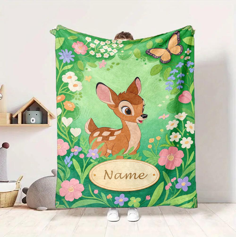 Custom Name Butterfly Garden Flannel Blanket Throw Blanket Soft Warm Sofa Bed Home Decor Unique Gift