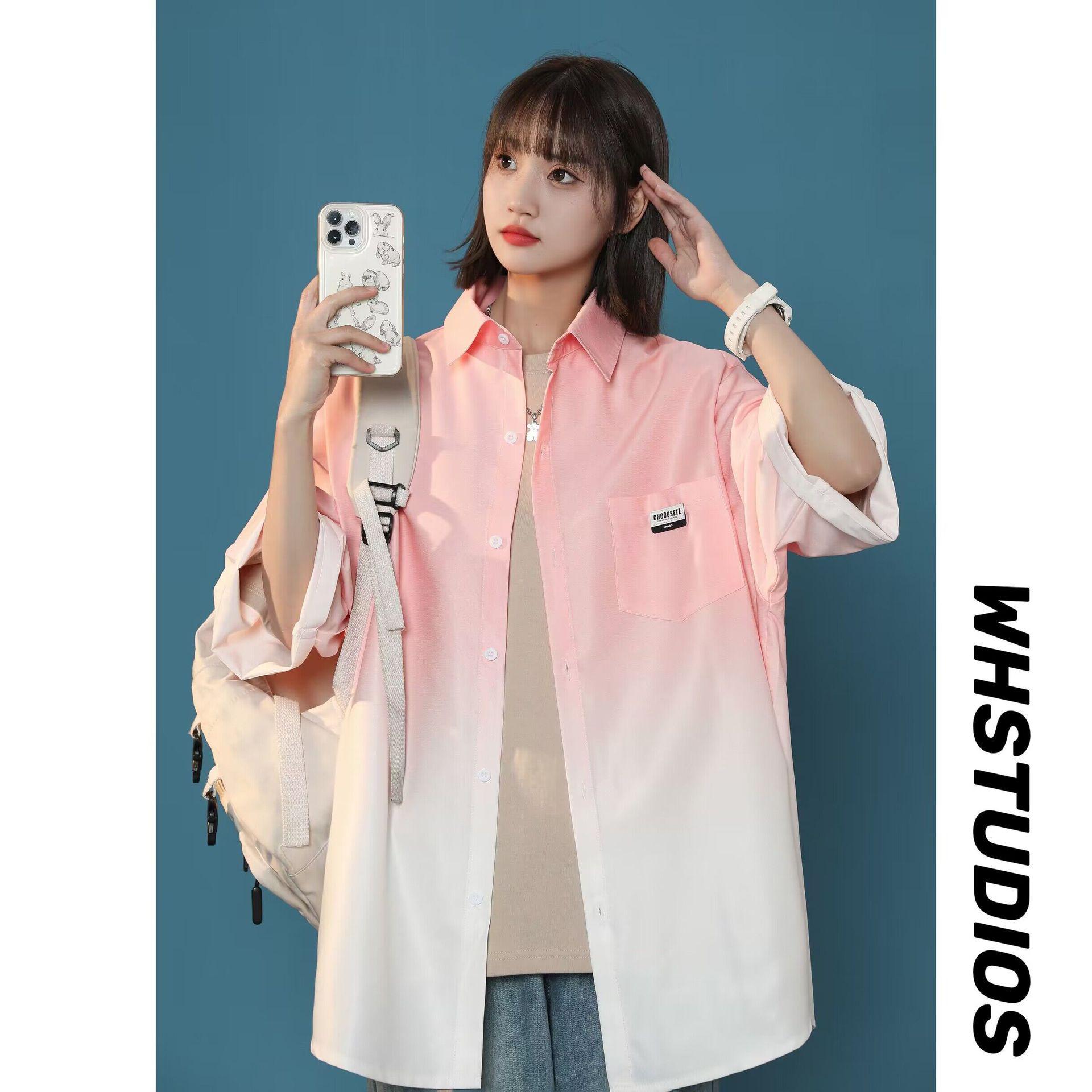 

Женская модная свободная повседневная рубашка с градиентом и коротким рукавом - Летний нишевый дизайн для пар M