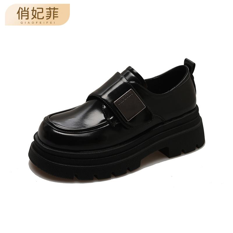 

Kaichun new black thick heel small leather shoes women s British style Velcro loafers women s Japanese JK Mary Jane single shoes 35