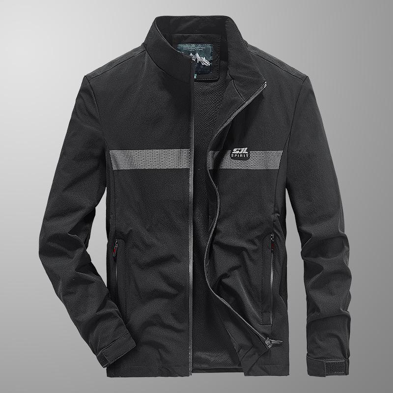 

Casual Jacket Men s Spring and Autumn Thin Top Loose Large Size Middle-aged and Young Business Casual Stand-up Collar Jacket 4XL чорний