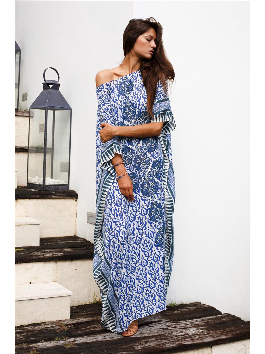 

Платье пляжное из вискозы в европейском и американском стиле - Большой размер, длинный халат от солнца с принтом One Size