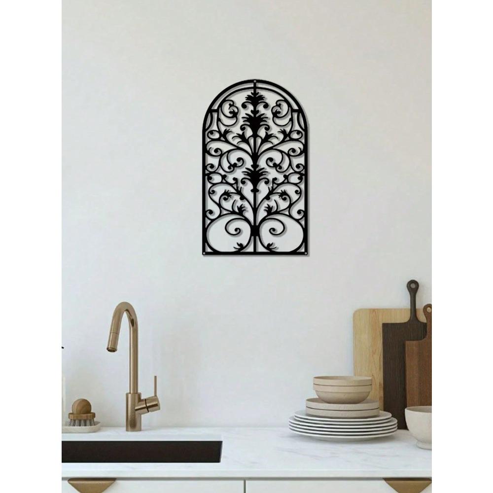 Black Metal Window Arch Wall Decor Gothic Baroque Grille for Living Room Wall Art 3D Ornament Gothic Gate