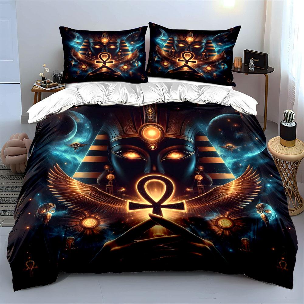 "Celestial Pharaoh's Radiant Dreamscape" Bedding Sets Duvet Covers Pillowcases(1* Duvet Cover 2* Pillowcases Without Duvet Insert)