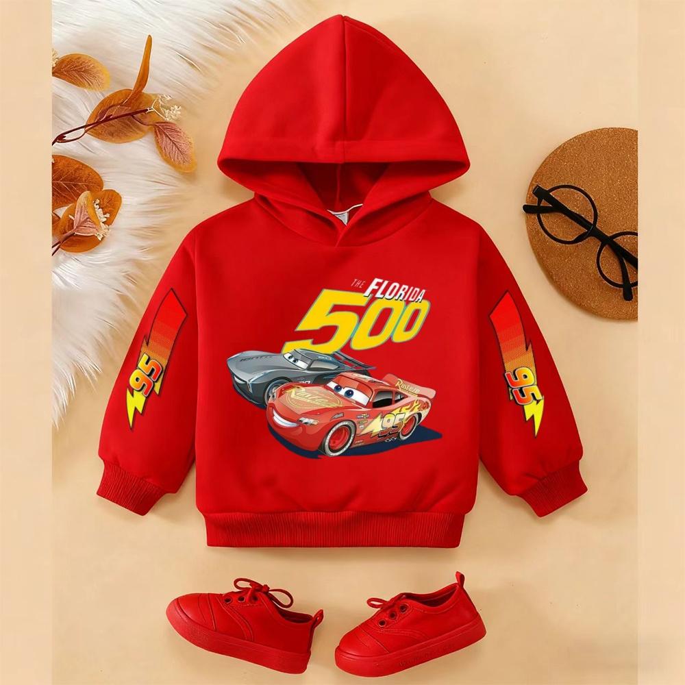 Soft Children Hoodie, Cartoon Racing Cars Splash Water Print Pullover Sweatshirt, Autumn Winter Casual Sport Long Sleeve Top For Kids Daily Wear