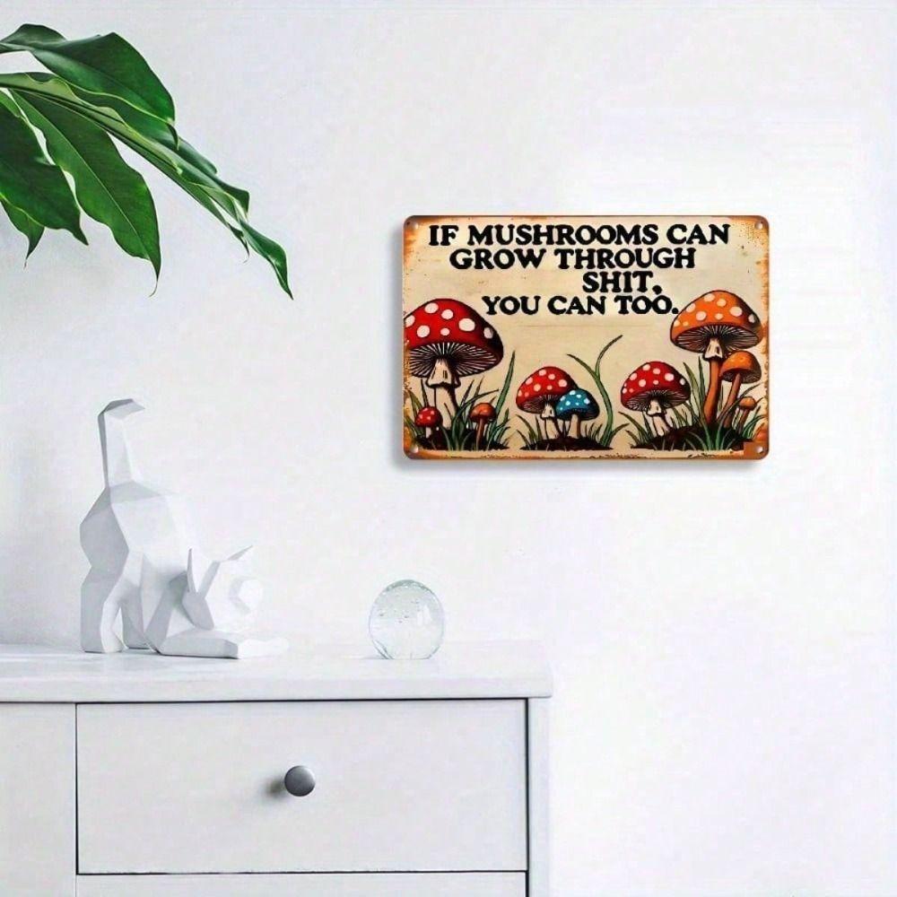 Metal Poster Mushroom Decor, Vintage 2D Sign for Wall, Funny Home Garden Art