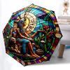 1PC Egyptian Stained Automatic Open/close, All-Season Portable Folding Umbrella for Women & Men Yy250919133