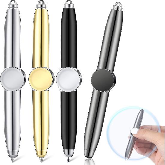 Sabary 4 Pcs Fidget Pen Spinner Pen with LED Light Multi Functional Cool Anxiety Gift Help Stress Reducer Thinking Ballpoint Rotating Anti Stress