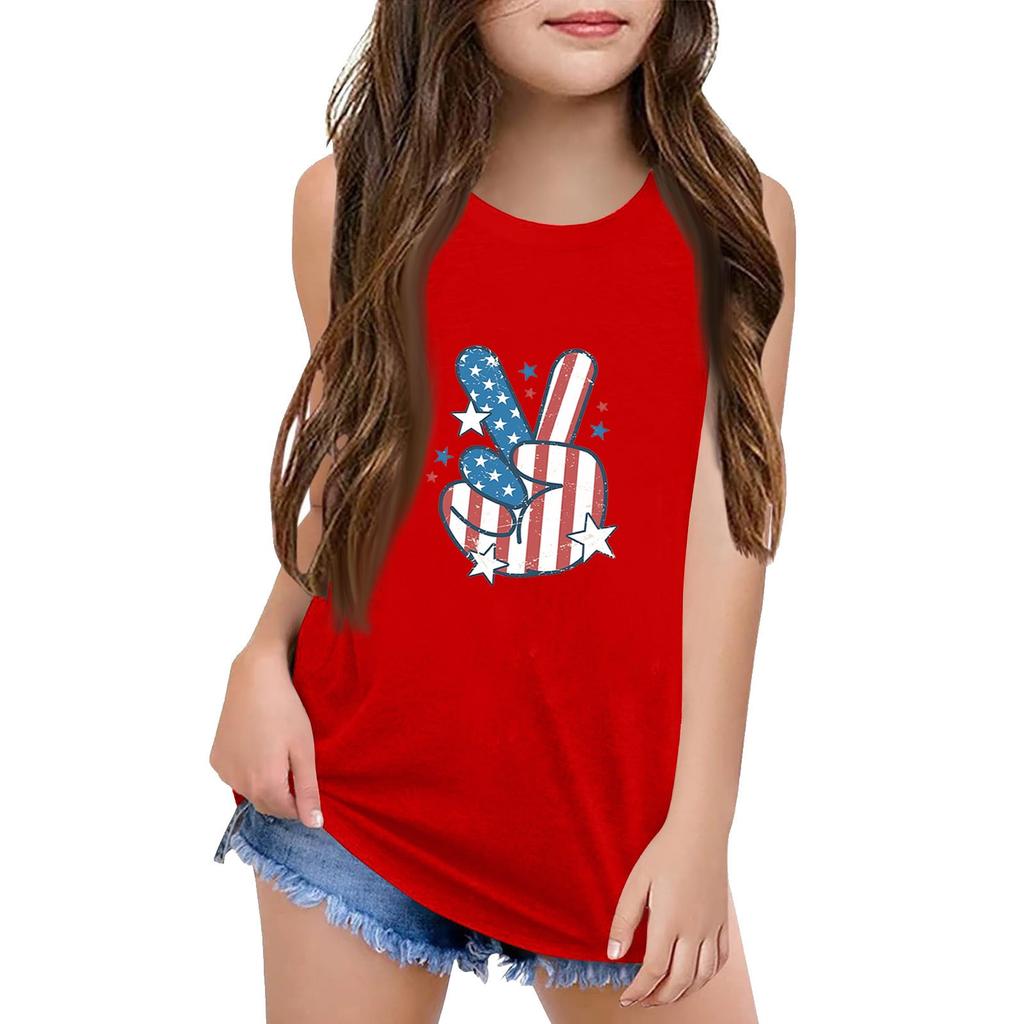 Girls Kids Summer Crewneck Sleeveless Shirts Tank Tops