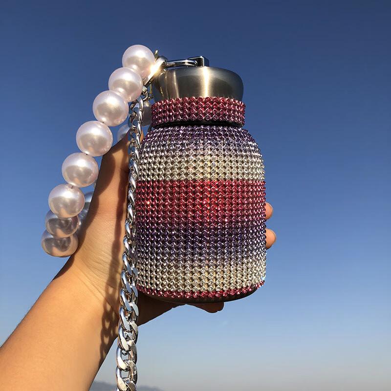 Chubby Rhinestone Insulated Tumbler with Pearl Strap